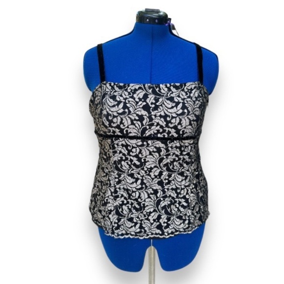 Y2K LOFT Square Neck Black Floral Mesh Velvet Camisole Top Women’s Size 12 - Picture 1 of 15